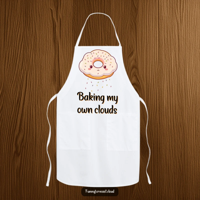 Funny Apron: A cute donut-shaped cloud happily raining sprinkles, ready for sweet culinary creations.