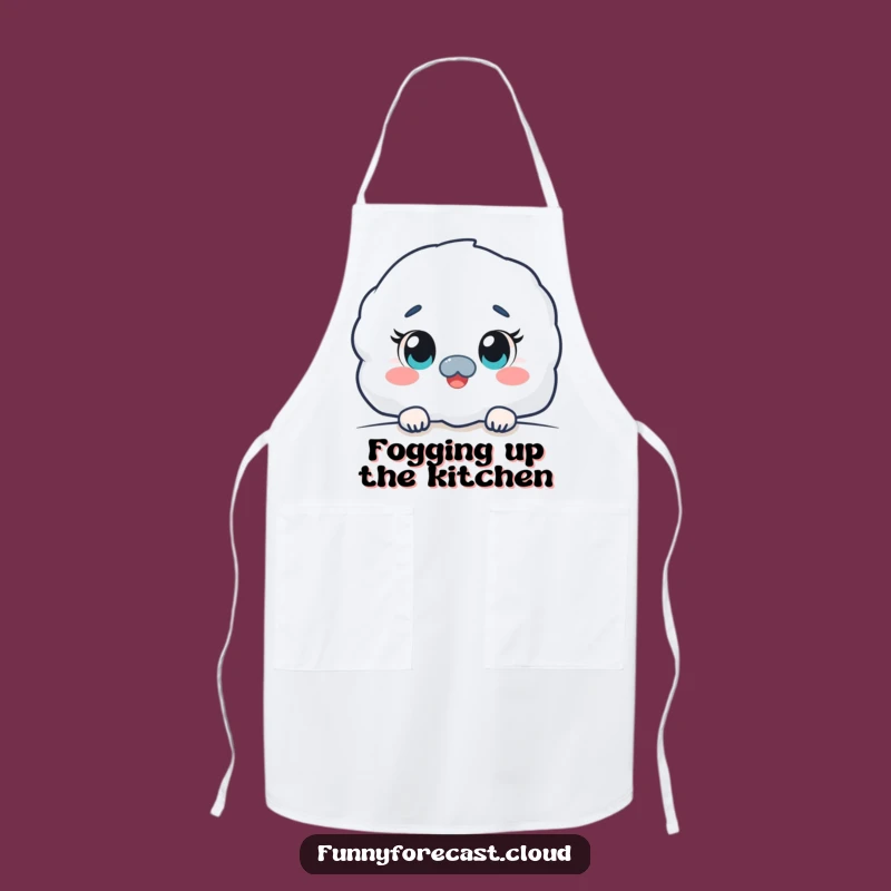 Funny Kawaii Fog Apron: Curious Peeking Kitchen Humor