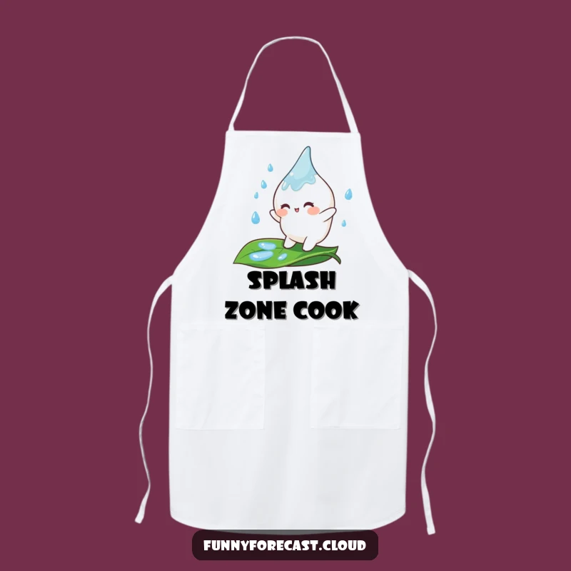 Add some fun to your kitchen adventures with this funny apron, featuring a happy raindrop character bouncing on a leaf. Protect your clothes with a smile!