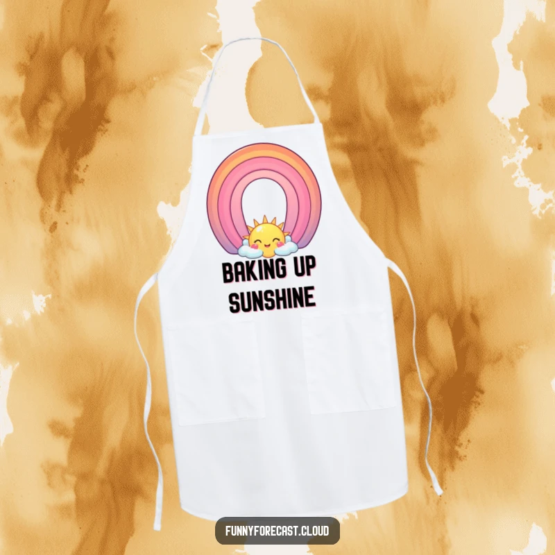 Funny Apron: A smiling sun with a colorful rainbow character arching over it, bringing cheer to the kitchen.
