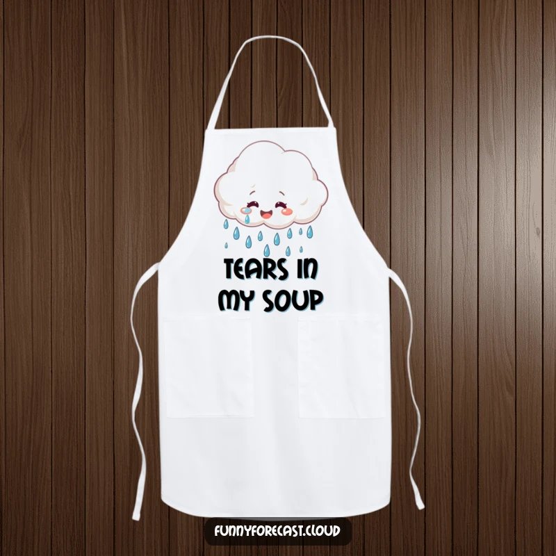 Funny Apron: A smiling rain cloud crying cheerful raindrops, great for cooking.