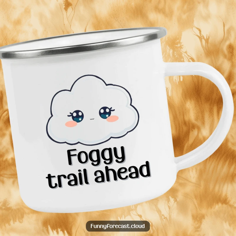 Funny Camping Mug: A foggy cloud with only its eyes peeking out, adding mysterious charm to outdoor drinks.