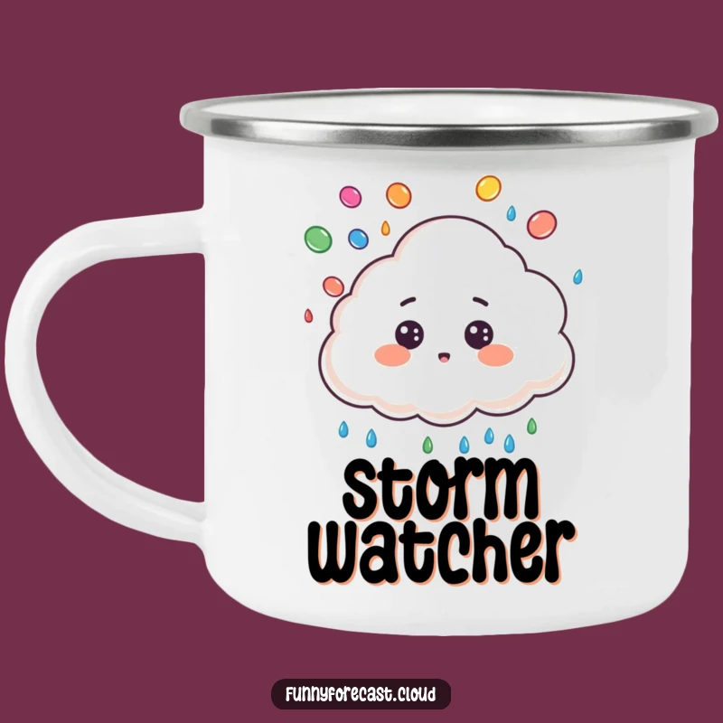 Funny Surprised Cloud Raindrop Juggling Camping Mug - Cute Outdoor Weather Gift!