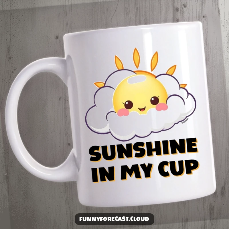 Funny kawaii sun peeking out from behind a swirling, giggling wind cloud, conveying a sense of playful weather and happiness.