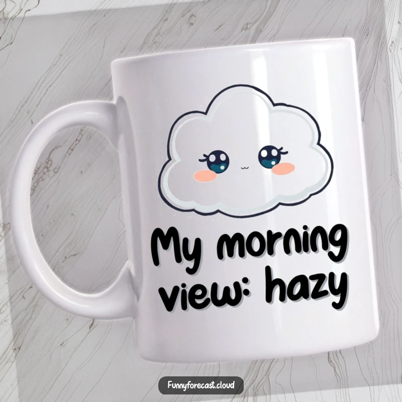 Funny Mug: A white, foggy cloud character with only two curious eyes visible, peeking out playfully.