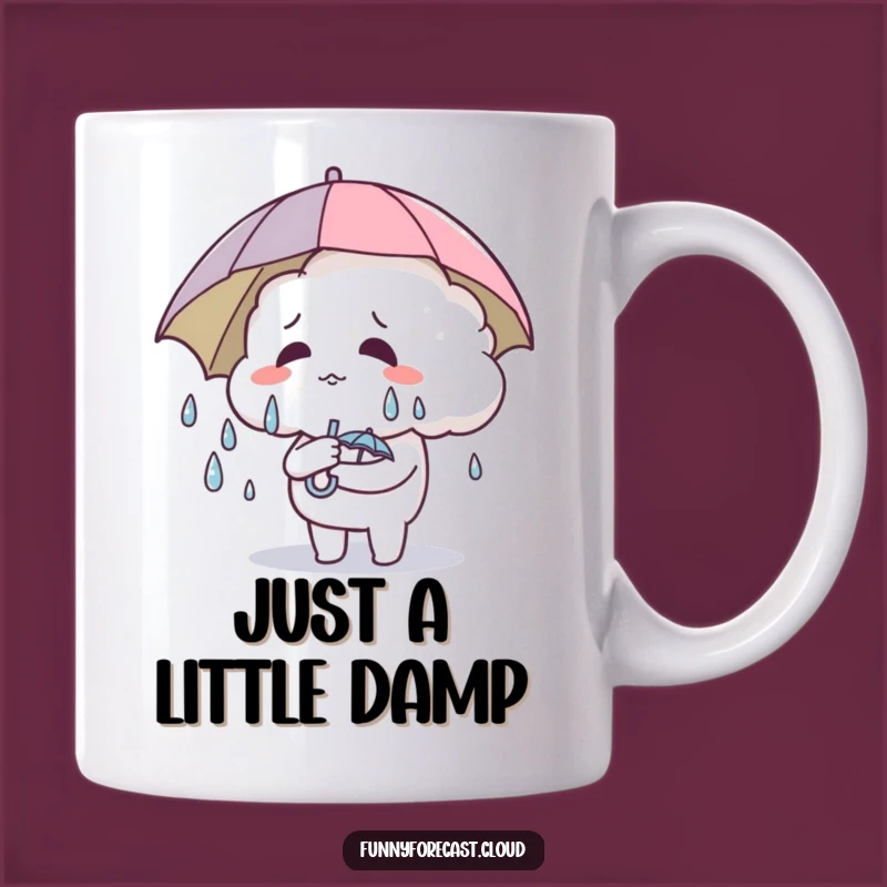 This mug features a cute cloud character sweating buckets while futilely holding a tiny umbrella. Perfect for those unexpectedly hot or rainy days.