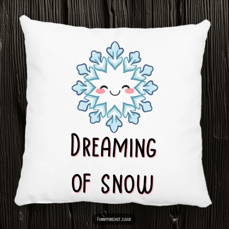 Funny pillow: A cute, smiling snowflake resting gently, providing cozy comfort and winter charm.