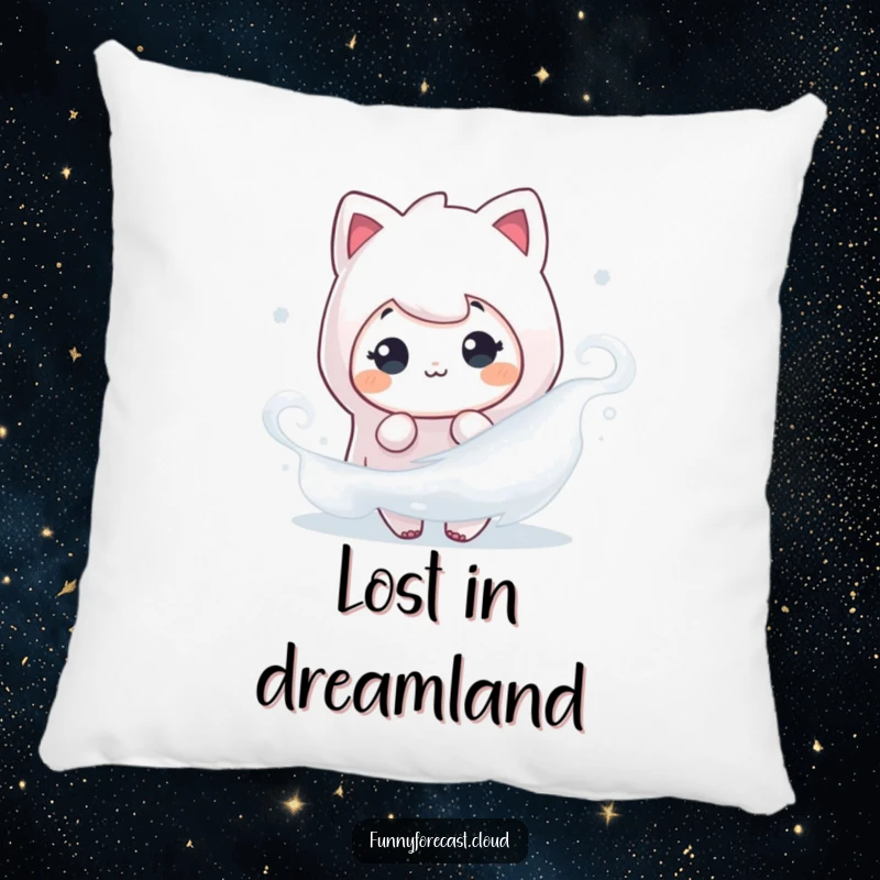 Funny decorative pillow with a fog character playfully peeking from mist, perfect for soft comfort and intrigue.