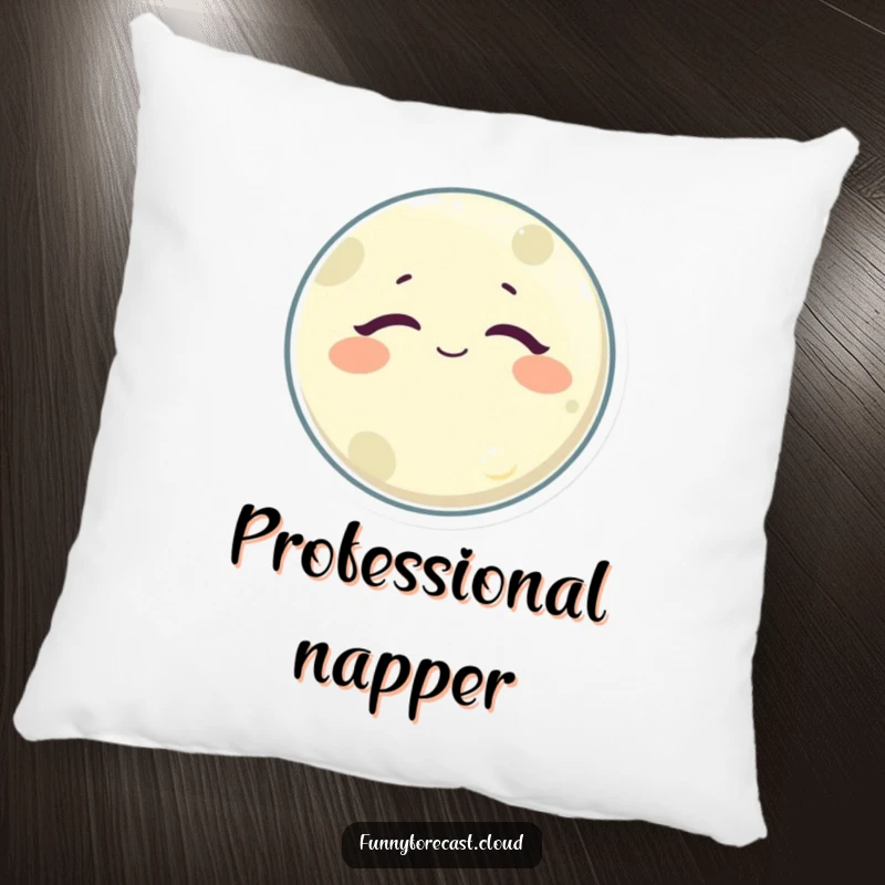Funny Sleepy Moon Pillow designed with a content, drowsy moon character, offering comfort and a humorous touch to any seating area.