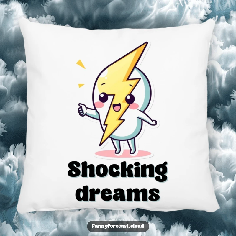 Funny cute lightning bolt character striking a whimsical zig-zag on a pillow, providing comfort and humor.