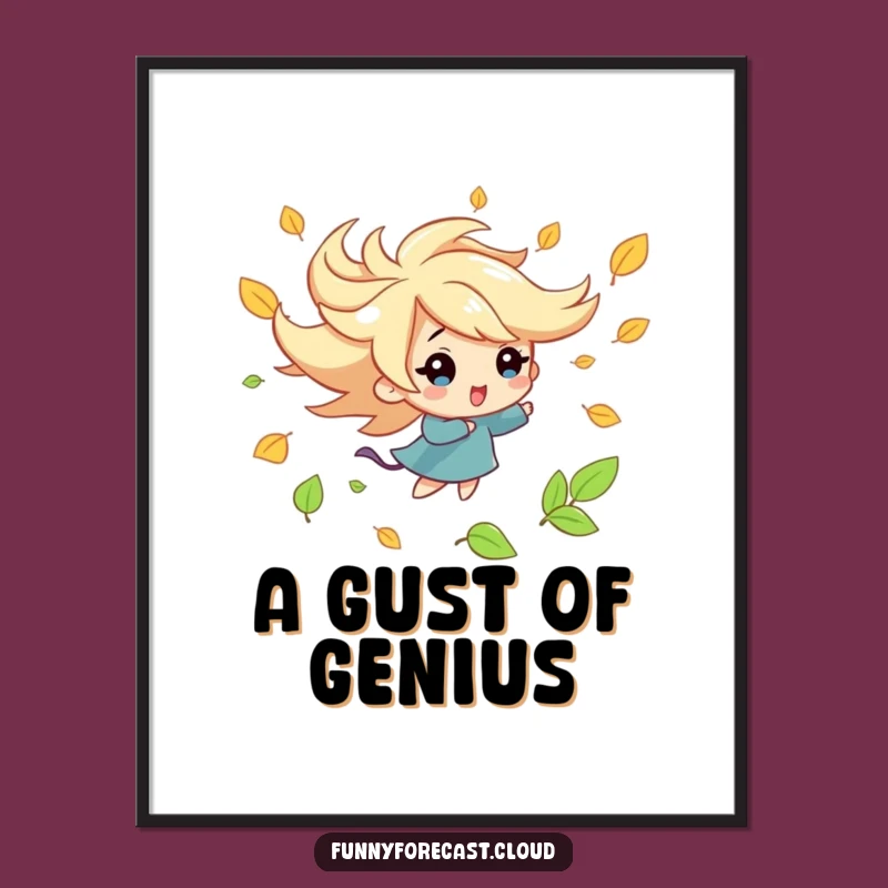 Funny Kawaii Wind Digital Art: Playful Leaf Swirl Download