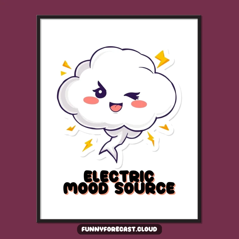 Funny Digital Art Print: Winking Thundercloud's Lightning for Instant Electrifying Decor