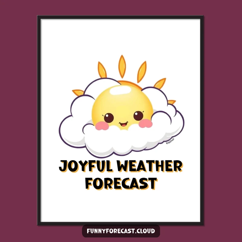 Funny Kawaii Sun Cloud Digital Art, Instant Cheerful Decor