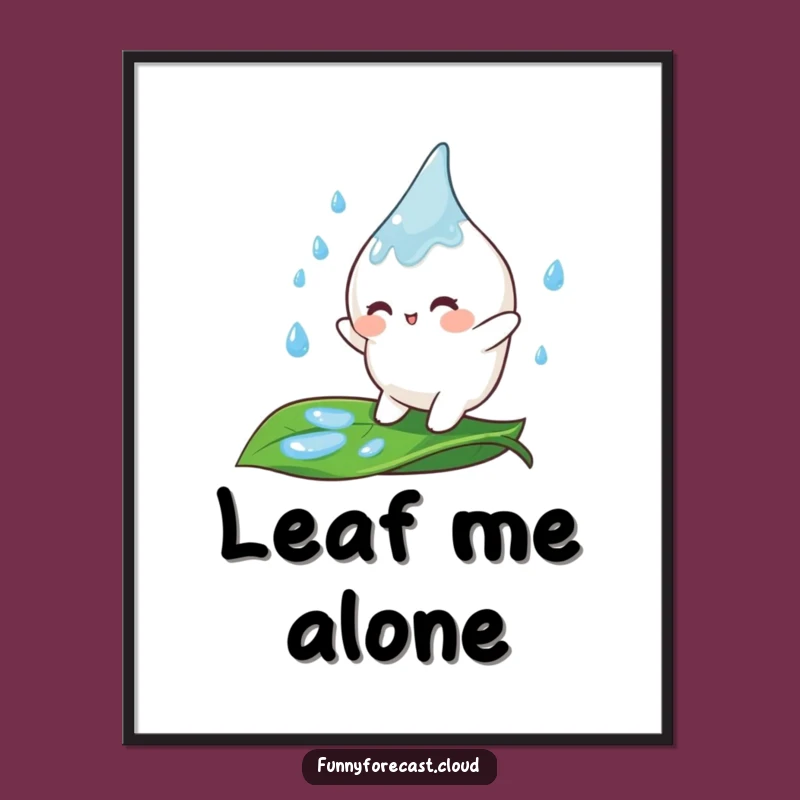 Funny Raindrop Leaf Bouncer Digital Art: Instant Cheerful Character Decor for Your Space