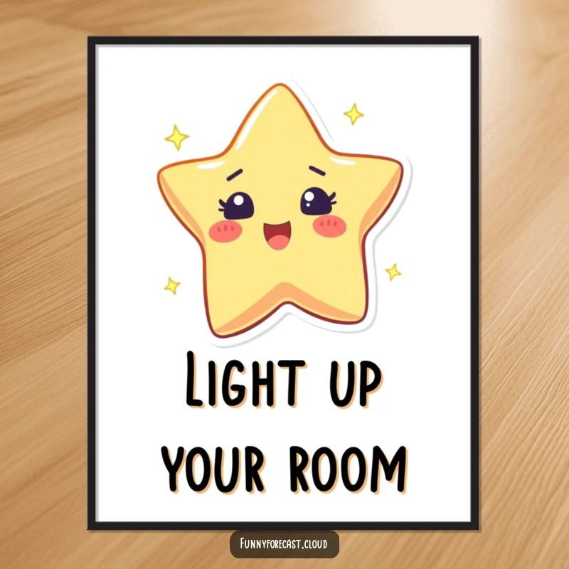 Funny digital art of a star character twinkling with an excited sparkle, radiating pure, bright happiness.