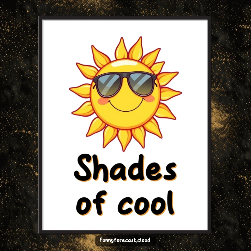 Funny Digital Art: A smiling sun wearing sunglasses, exuding extreme relaxation and cheerful summer energy.