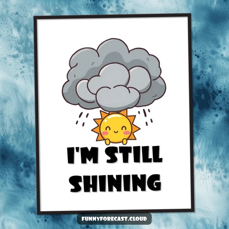 Funny Sun and Storm Cloud Digital Art Print of a sun peeking from a storm cloud, conveying hope and optimism.