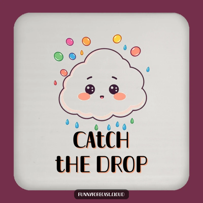 Funny Surprised Cloud Raindrop Juggling Coaster - Cute Weather Drink Gift!