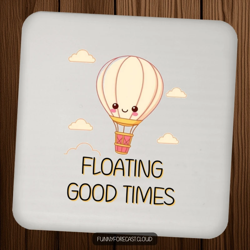 Funny Kawaii Hot Air Balloon Coaster featuring a cute character floating, protecting surfaces with whimsical charm.