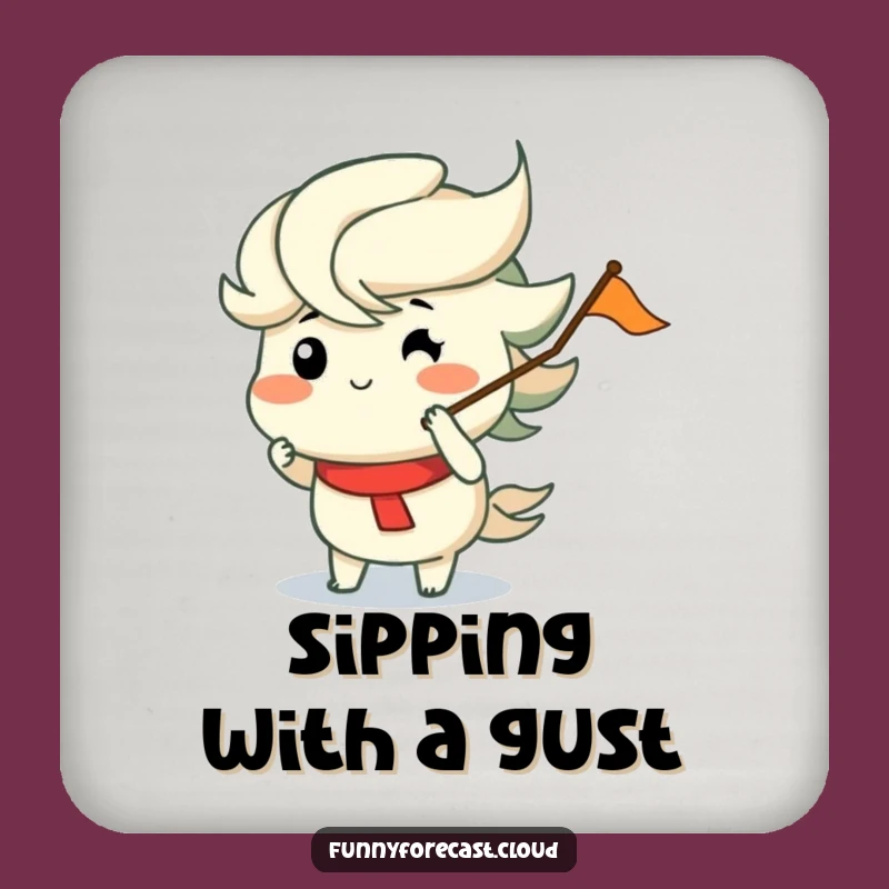 Funny Wind Drink Coaster Set: Puffed Cheeks, Merrily Blowing Flag Humor