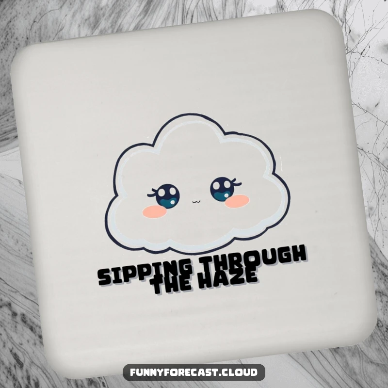 Funny Coasters: A foggy cloud with only eyes visible, peeking out, adding mysterious charm to surface protection.