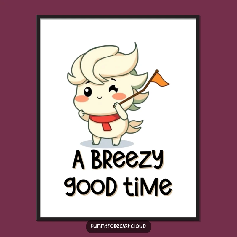 Funny Wind Wall Art Poster: Puffed Cheeks, Merrily Blowing Flag Humor Decor