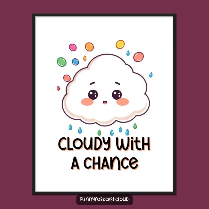 Funny Surprised Cloud Raindrop Juggling Poster - Cute Weather Wall Art Gift!
