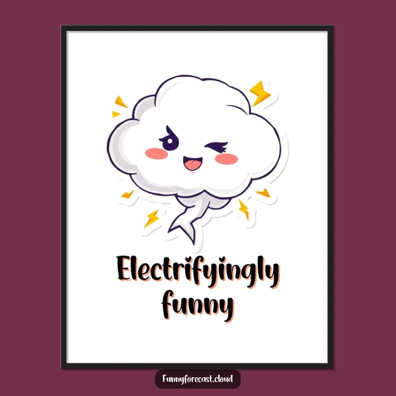 Funny Wall Art Poster: Winking Thundercloud Character's Lightning Strikes for Bold Decor