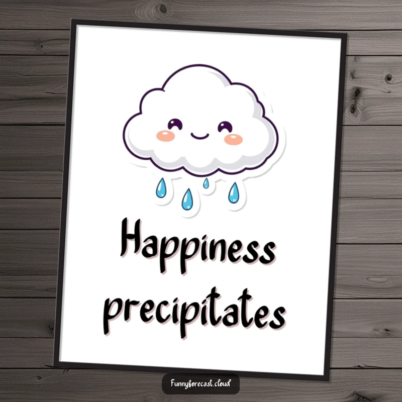 Funny small fluffy kawaii cloud shedding happy tears of rain on this charming poster, a sweet funny gift.