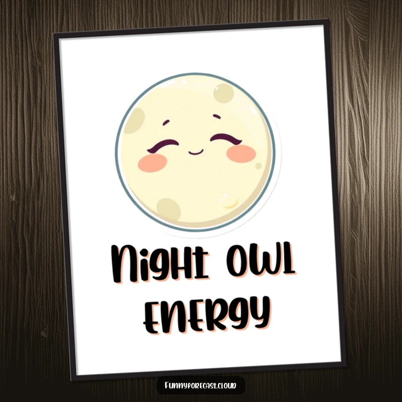 Funny Sleepy Moon Poster featuring a peaceful, drowsy moon character with a look of utter satisfaction, perfect for wall decor.