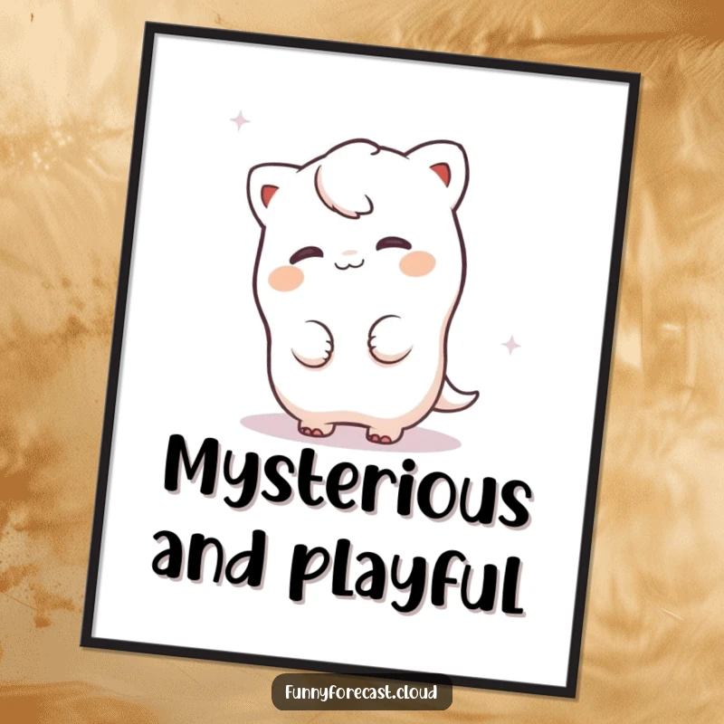 Funny fog character peeking from behind a misty swirl, a soft and humorous artwork for ethereal wall decor.