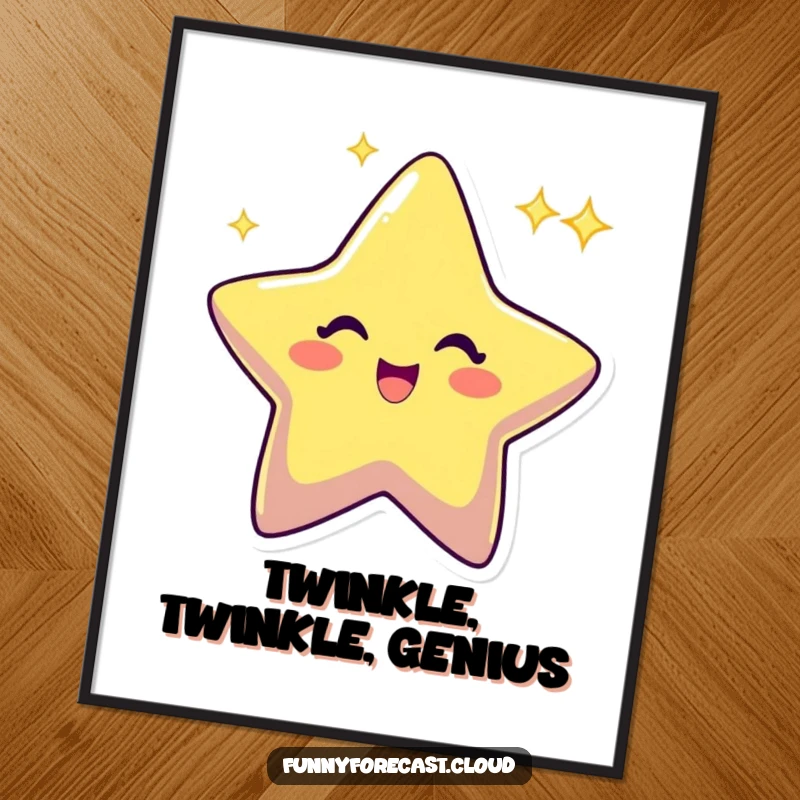 Funny star character with an excited twinkle and sparkle, a vibrant and humorous artwork for wall decoration.