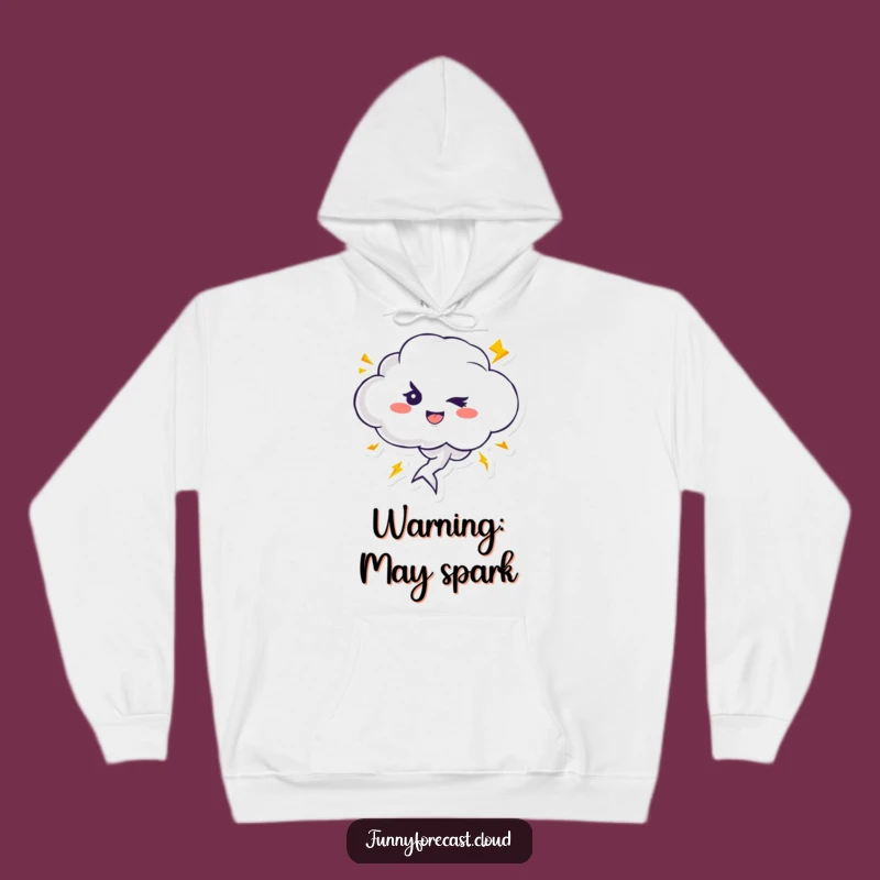 Cozy Funny Hoodie: Mischievous Thundercloud Character's Lightning Fun for Warmth