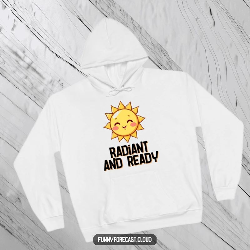Funny cute kawaii sun character winking playfully, casting a beam of light. A cozy and humorous hoodie.