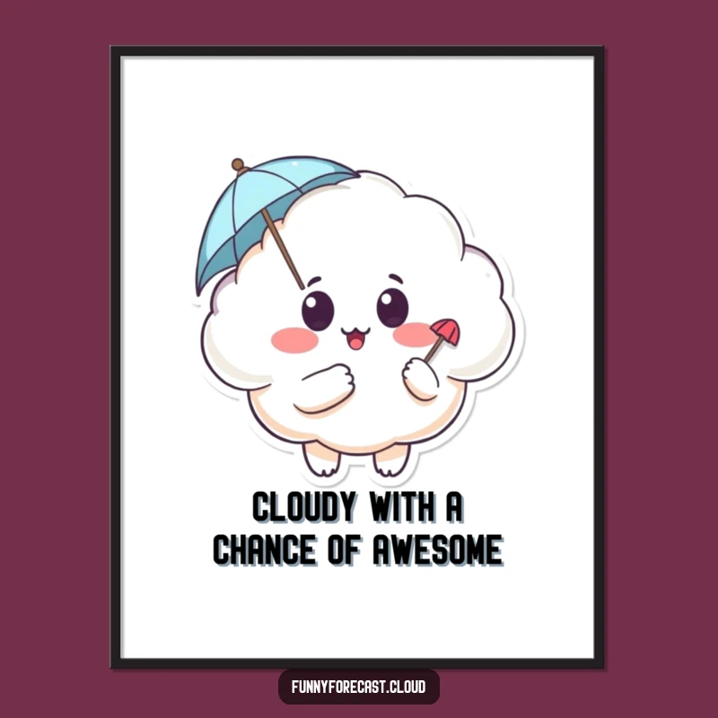 Free Printable Wall Art: Surprised Cloud Umbrella - Funny Downloadable Decor for a Whimsical Touch!