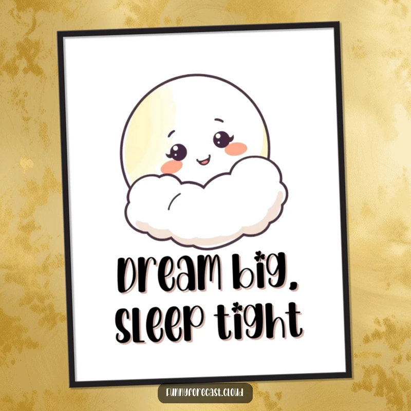 Funny Free Printable Wall Art: A smiling moon peeking from a fluffy cloud, adding gentle humor and charm to decor.