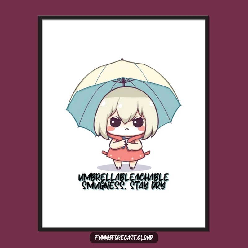 Funny Free Printable Wall Art: Smug Umbrella Character, Dry Humor Downloadable Art Gift