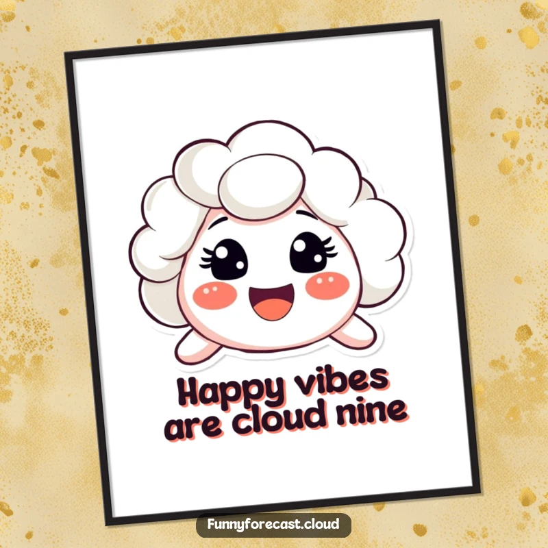 Funny Free Printable Wall Art: A stylized cloud character with an enormous, surprised, happy smile, bringing cheer.