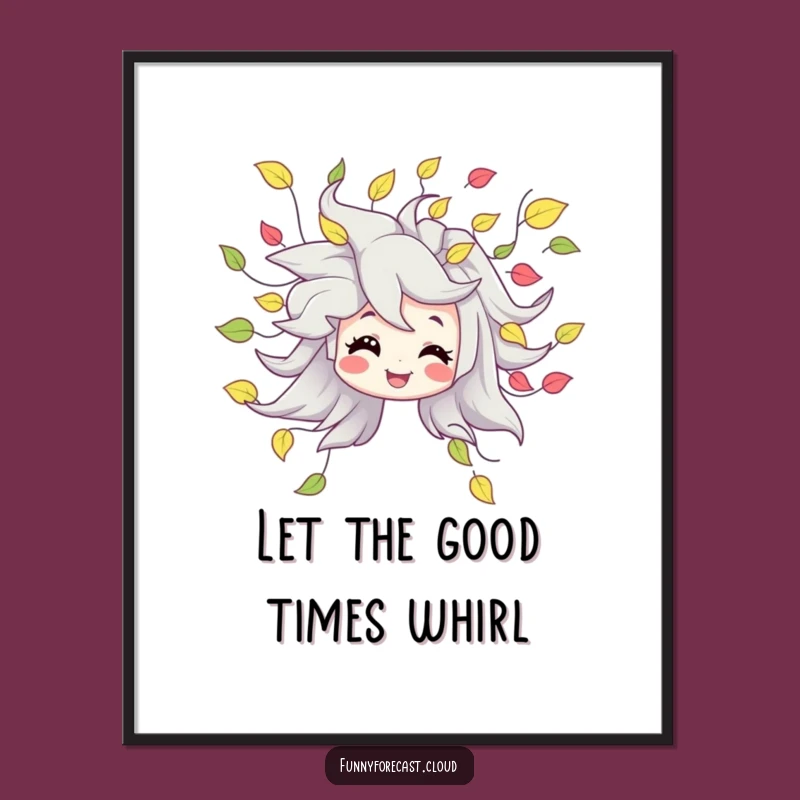 Funny Free Printable Wall Art: Wind Character & Leaves, Hilarious Downloadable Decor