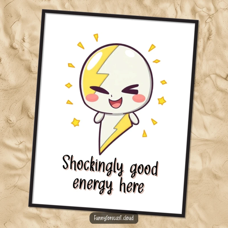 Funny Free Printable Wall Art: A lightning bolt character winking mischievously with crackling energy, electric decor.