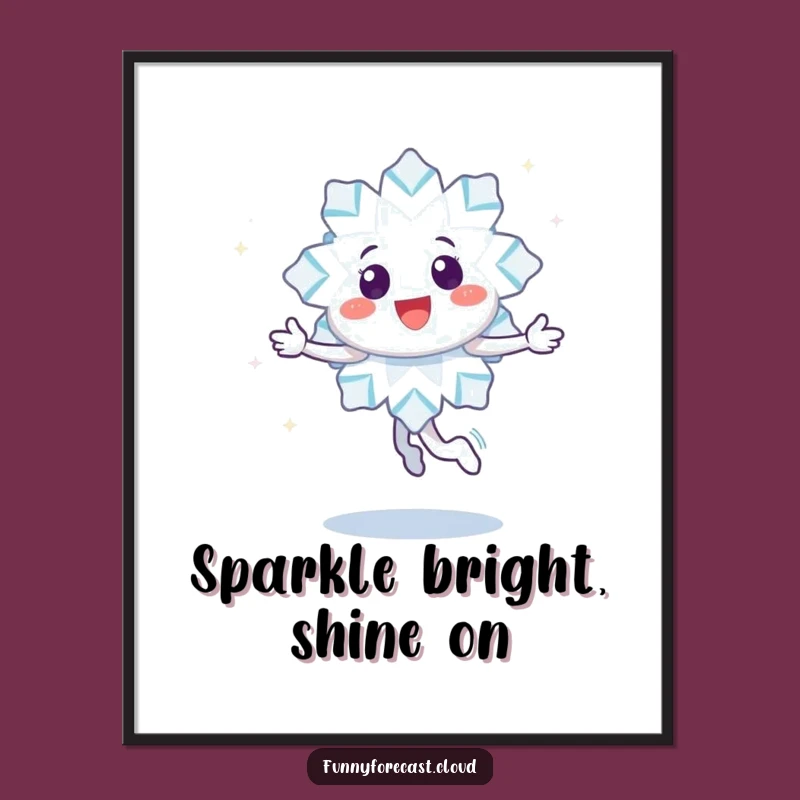 Funny Free Printable Wall Art: Snowflake Character, Sparkle Trail, Whimsical Downloadable Decor