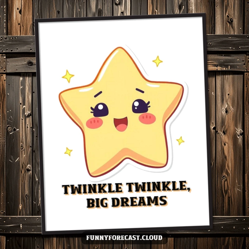 Funny Free Printable Wall Art: A star character twinkling with an excited sparkle, bringing a touch of cosmic fun to your decor.