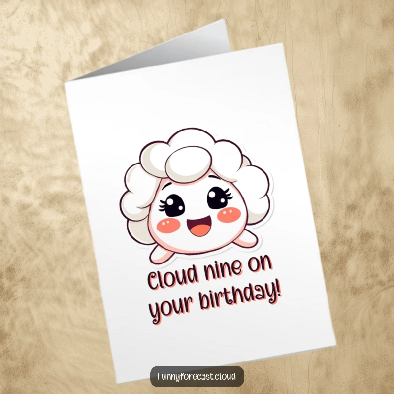 Funny Free Printable Birthday Card: A whimsical cloud character with an enormous, surprised, happy smile, spreading cheer.
