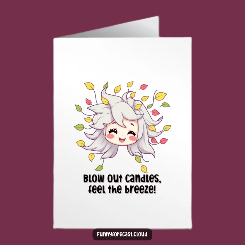 Free Printable Birthday Card: Funny Wind Character With Swirling Leaves, Hilarious Downloadable Gift