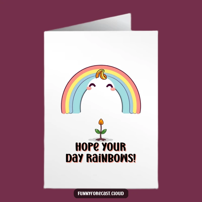 Free Printable Birthday Card: Rainbow Character & Sprout - Funny Downloadable Gift
