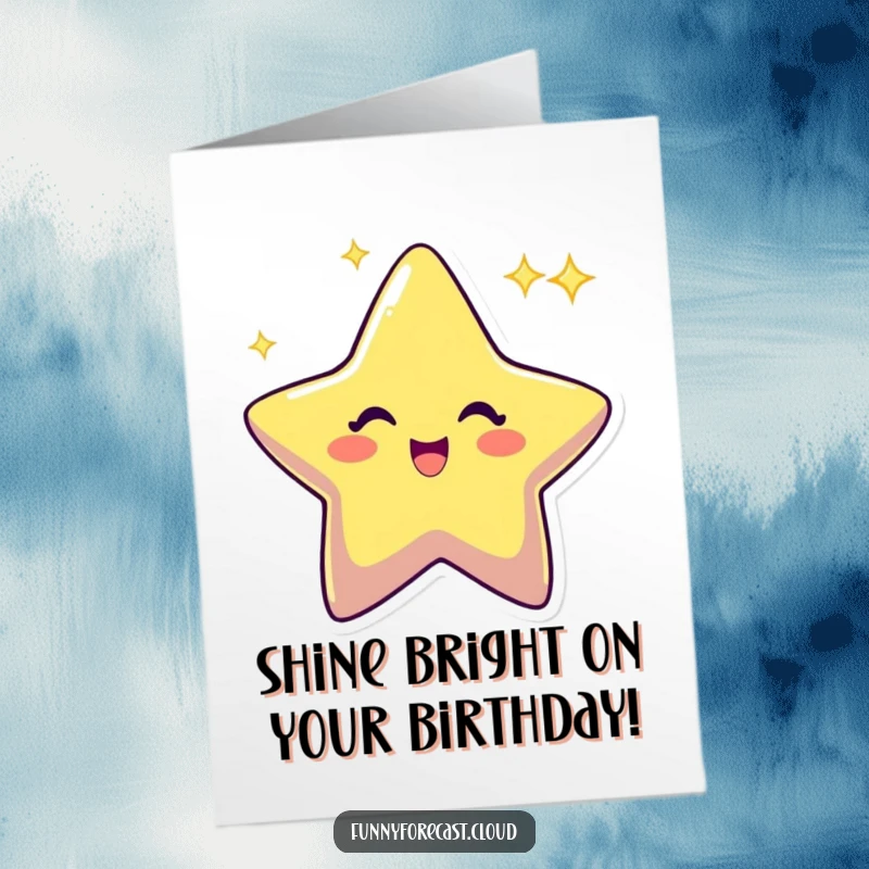 Funny Free Printable Birthday Card: A cheerful star character twinkling with an excited sparkle, radiating happiness.