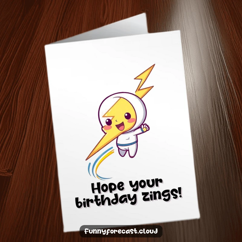 Funny Free Printable Birthday Card: A lightning bolt character zipping with a playful streak, delivering energetic birthday wishes.