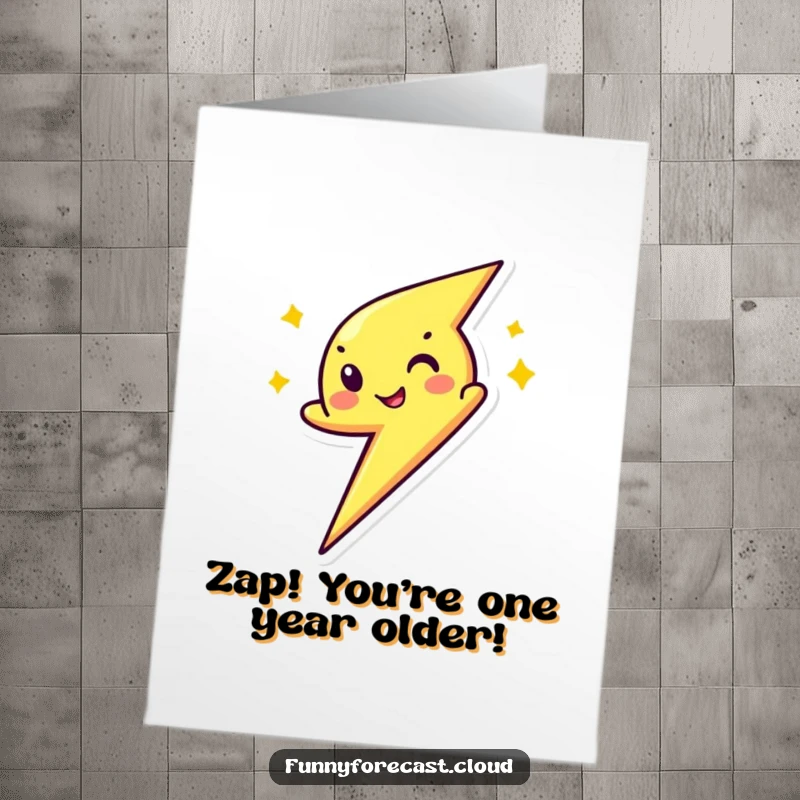 Funny Free Printable Birthday Card: A lightning bolt character zipping with a wink, delivering birthday wishes with energetic speed and charm.