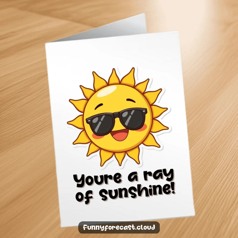 Funny Free Printable Congratulations Card: A sun character wearing sunglasses beams with immense joy, celebrating success.