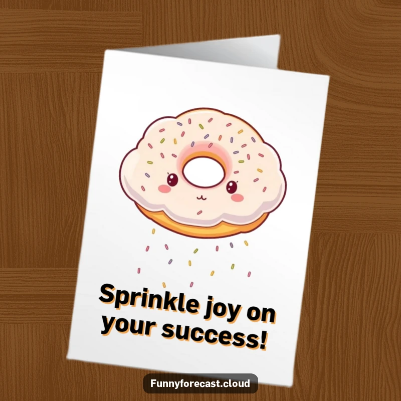 Funny Free Printable Congratulations Card featuring a donut-shaped cloud showering blessings and colorful sprinkles for a joyous occasion.